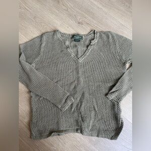 Eddie Bauer Sweater Womens olive/gray Open Knit Linen Blend Boho size S